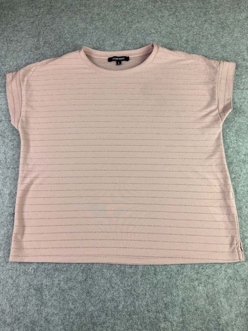 Ellen Tracy Women's Pink Shimmer Striped Short Sleeve T-Shirt Size L
